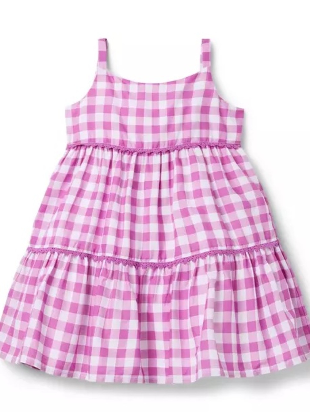 Janie and Jack Pink and White Gingham Tiered Sundress